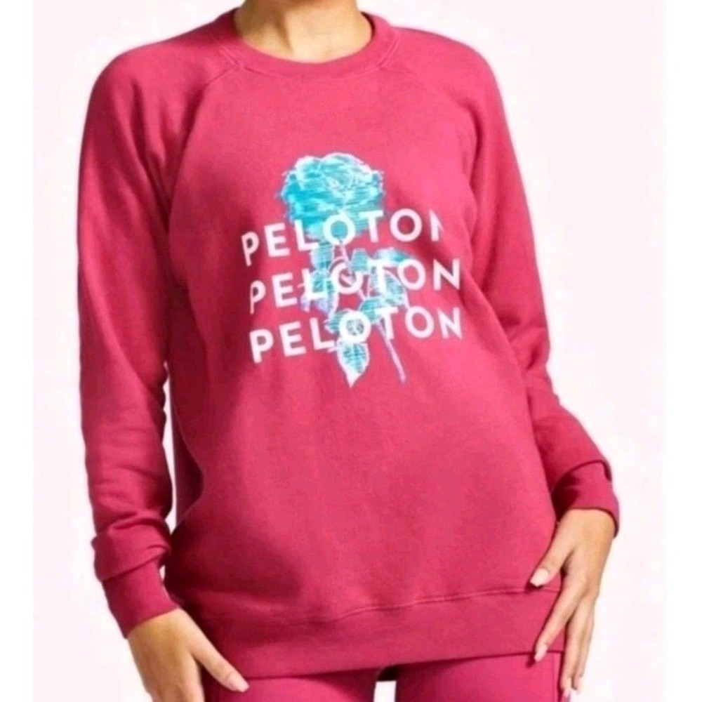 Peloton Women Sweatshirt Pink Floral Rose Graphic Pullover Size S
